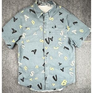 Valabasas "Puzzle" Denim AOP Green Button Shirt Street Wear Thick Men's Size XXL